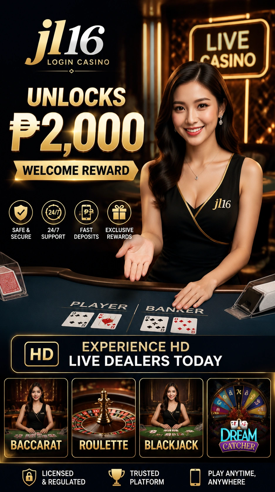 Live casino cashier and table navigation